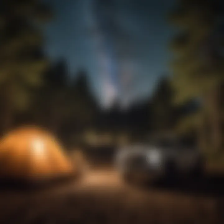 Cozy campsite with a campfire under the stars