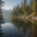 Tranquil waters of Lake Tahoe reflecting the surrounding mountains