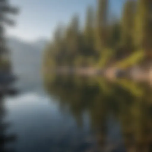 Tranquil waters of Lake Tahoe reflecting the surrounding mountains