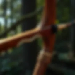 A detailed view of a handcrafted long bow showcasing its elegant curve and fine grain.