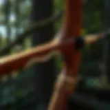 Elegant Craftsmanship of Long Bows A detailed view of a handcrafted long bow showcasing its elegant curve and fine grain.
