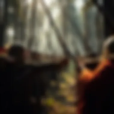 A historical depiction of archers using long bows in a battle scene.