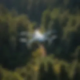 Aerial view of a drone soaring over a lush forest