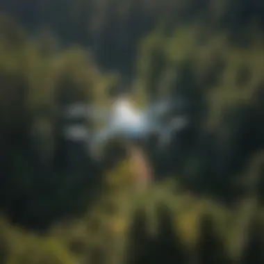 Aerial view of a drone soaring over a lush forest