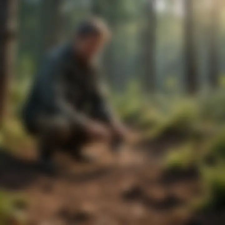 A scientist examining soil health in a treated woodland.