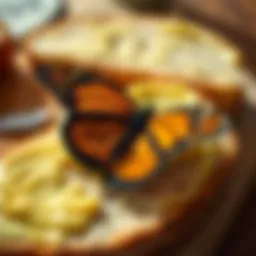A close-up of monarch butter spread on artisanal bread
