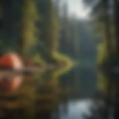 Campers enjoying a tranquil lake in the forest