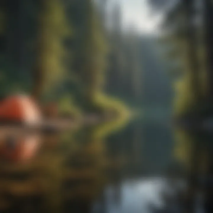 Campers enjoying a tranquil lake in the forest