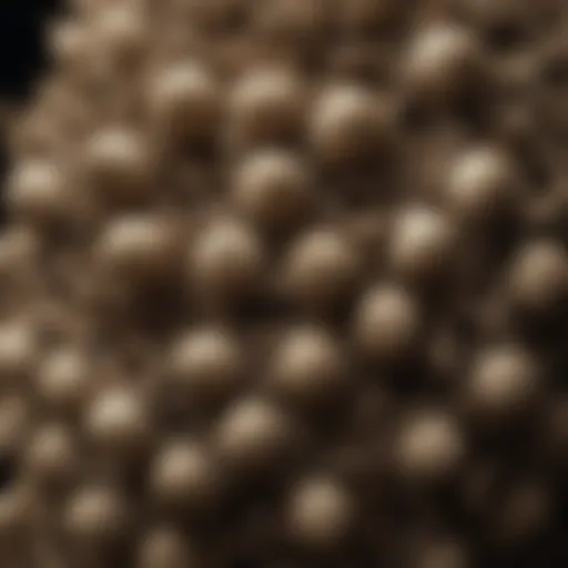 Close-up view of a mud wasp nest showing intricate construction details