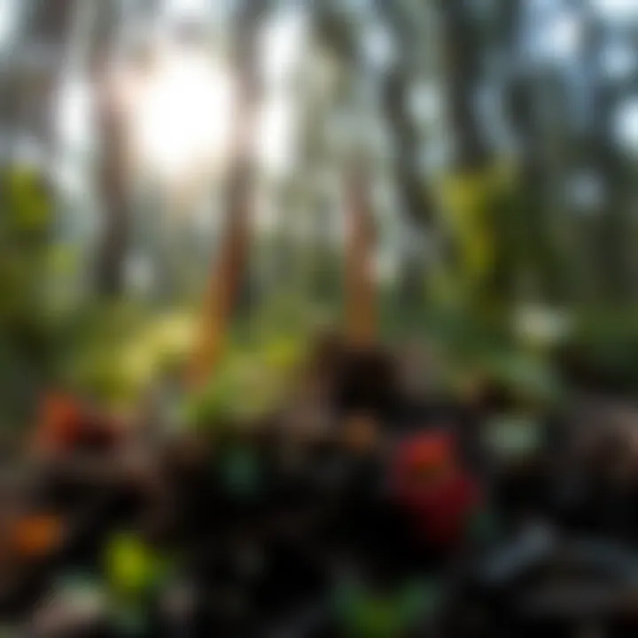 A close-up of rich biodiversity within a forest environment