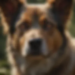 A close-up of a dog in a natural setting, showcasing its fur and healthy coat.