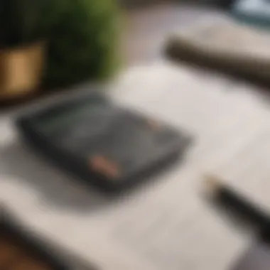 Close-up of a legal document and a calculator on a desk