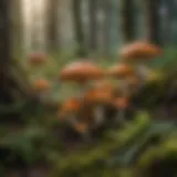 Diverse mushroom species displayed in a natural setting