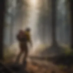A wildland firefighter in action battling a forest fire