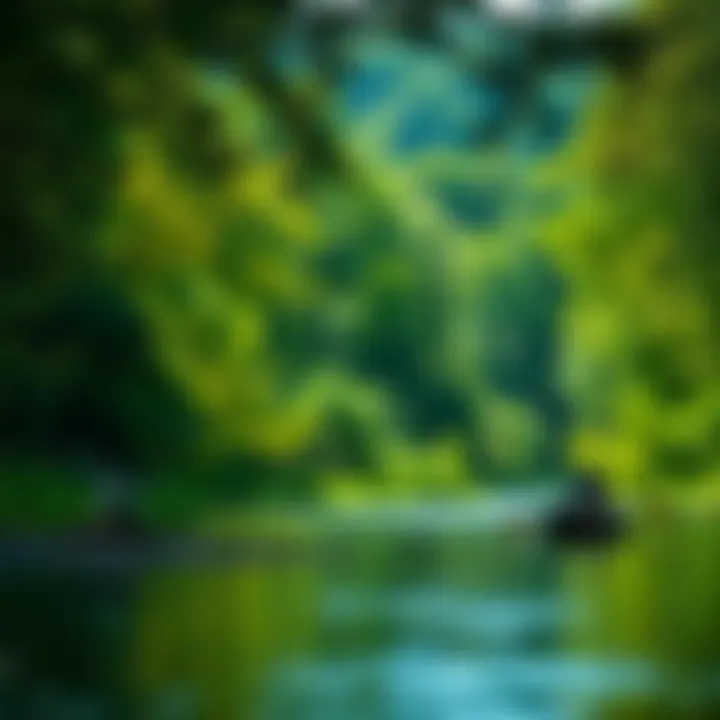 A picturesque bank fishing spot along the Ohio River surrounded by lush greenery.