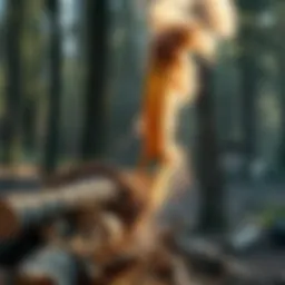 A dynamic wood chipping machine in action in a forest setting