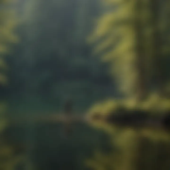 A fisherman casting a line into a serene lake