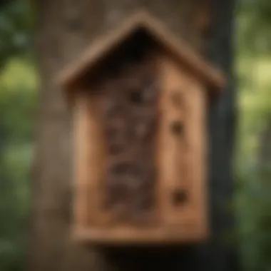 Close-up of a bat house design in a natural setting