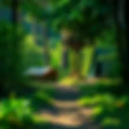 A serene view of a pioneer camp ground surrounded by lush greenery