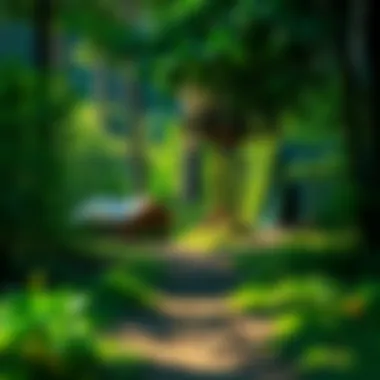 Serene Surroundings of Pioneer Camp Grounds A serene view of a pioneer camp ground surrounded by lush greenery