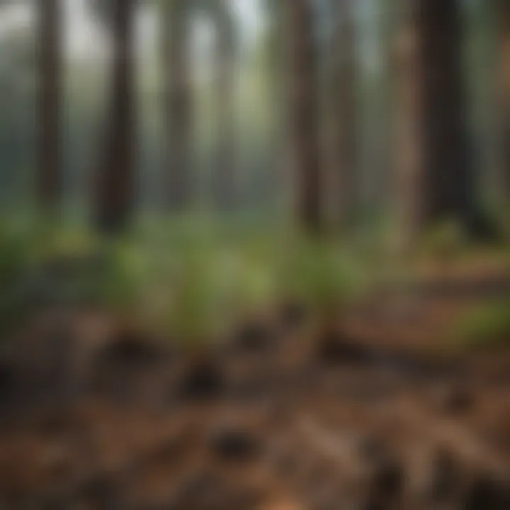 Lush green pine seedlings in a forest setting