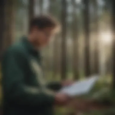 A researcher analyzing textual data in a forest setting