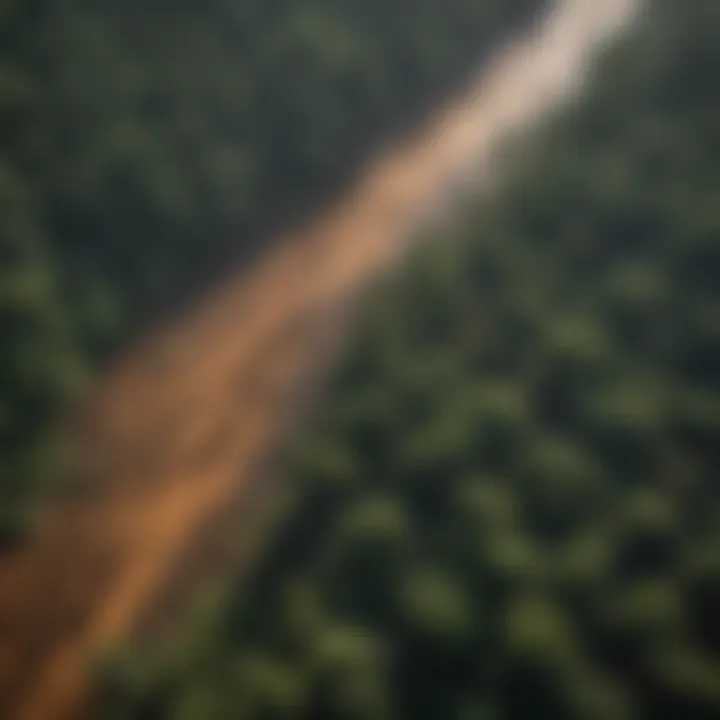 Aerial view of a rain forest affected by deforestation.