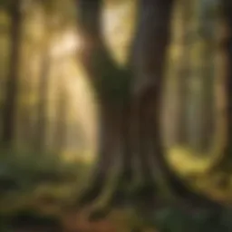 A tranquil woodland landscape showcasing diverse tree species