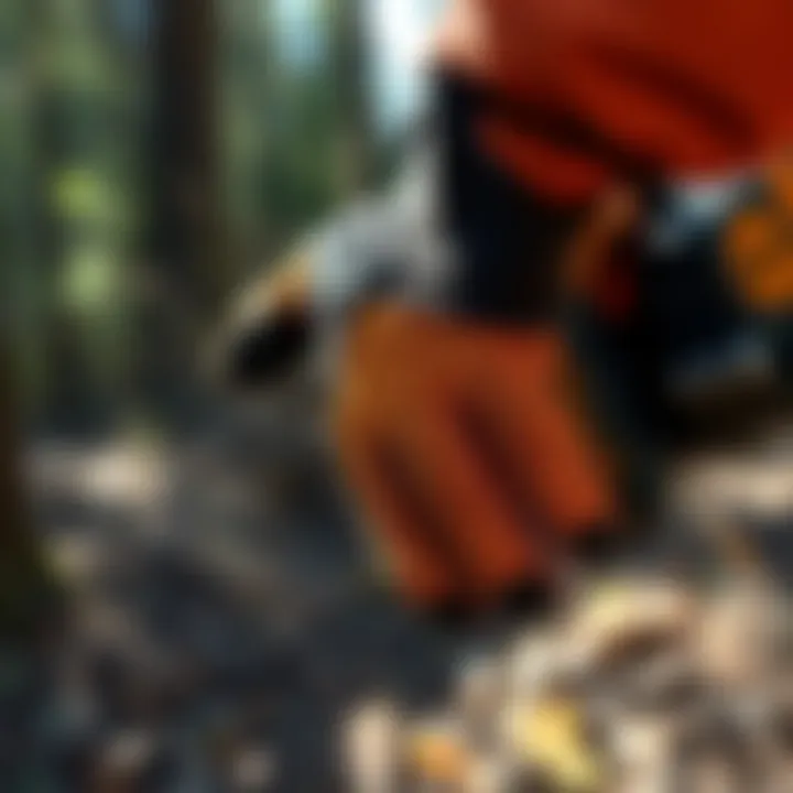 Cut-resistant gloves designed for chainsaw operation, highlighting grip and protection features.