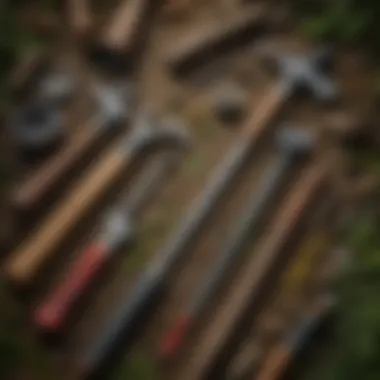 A close-up of various tools used in woodland management.