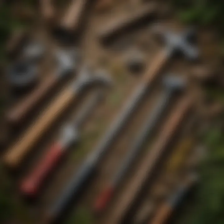 A close-up of various tools used in woodland management.