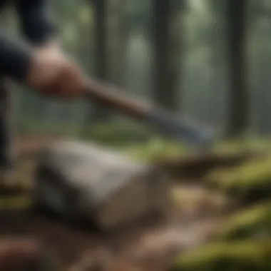 Sharpening an Axe with a Coarse Whetstone A whetstone with a rough surface being used on an axe blade