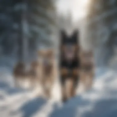 Teamwork in the Snow: Dogs Ready to Dash A team of dogs in a winter landscape ready for ski joring