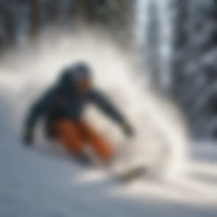 Snowboarder carving through fresh powder