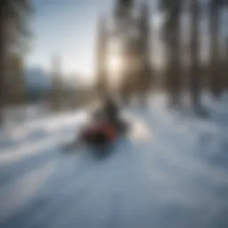 Snowmobile traversing snowy landscape in Yellowstone National Park