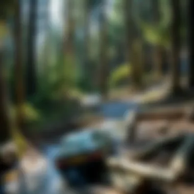 An informative illustration depicting water conservation methods in woodland areas.