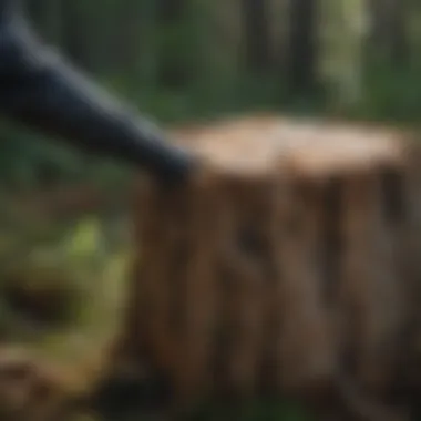 Close-up of a stump being treated with herbicide, illustrating application techniques