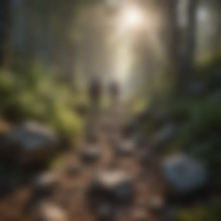 Hikers navigating a rocky section of the Superior Hiking Trail