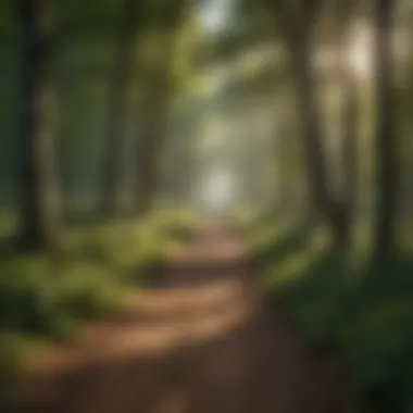A Tranquil Woodland Path Emphasizing Forest Health A serene woodland path surrounded by mature trees
