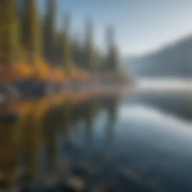 A serene morning view of Lake Tahoe with mist rising off the water