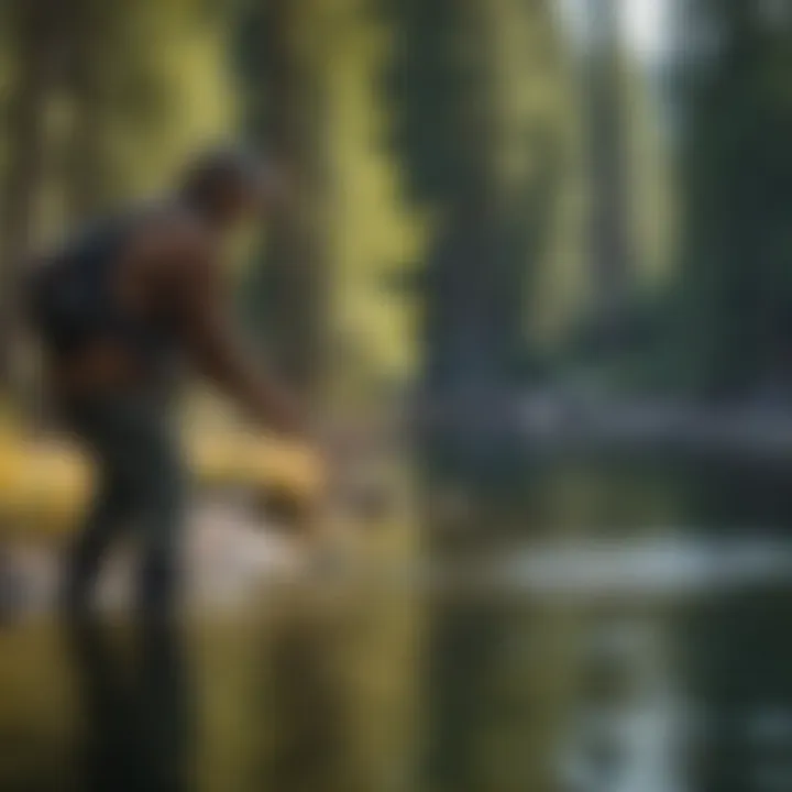 Close-up of a fisherman casting a line in the water