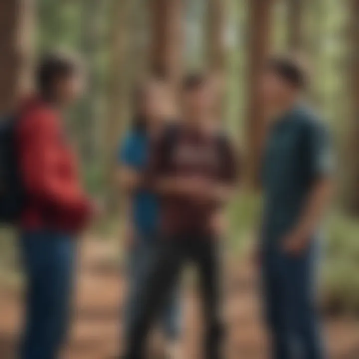 A group of teens discussing job opportunities outdoors