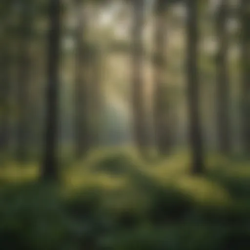 A panoramic view of a Texas timber forest showcasing diverse tree species