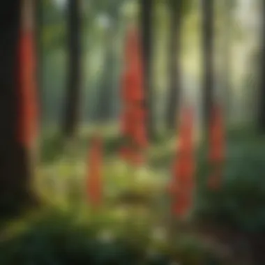 Vibrant Flower Stalk Structures Close-up view of vibrant flower stalks in a woodland setting showcasing their structure