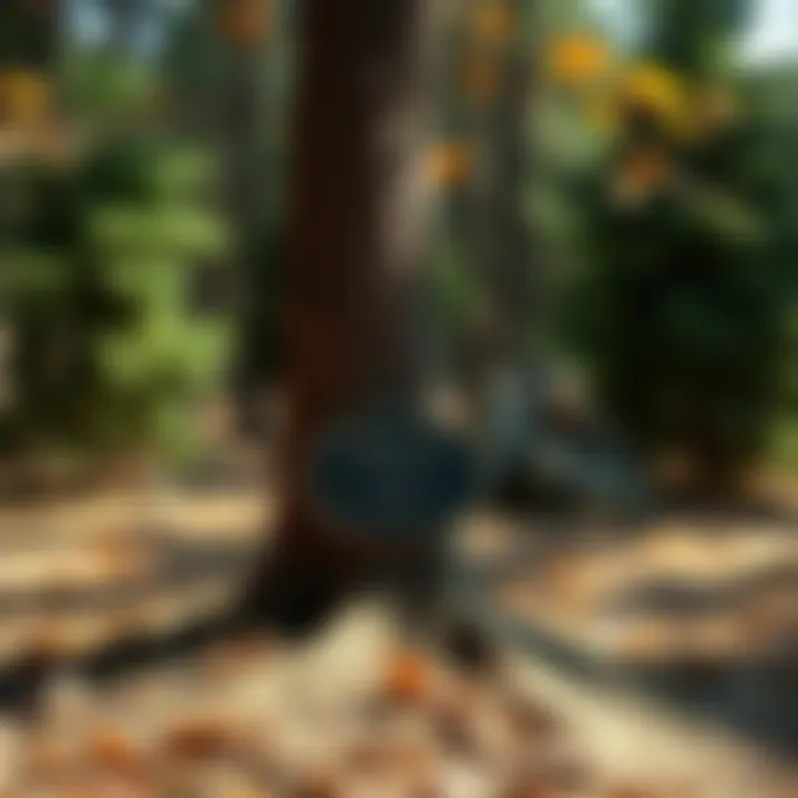 A close-up of a newly planted memorial tree with a tribute plaque