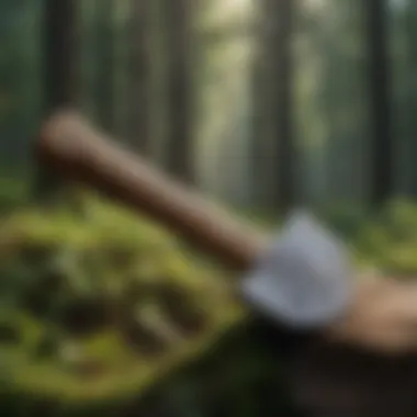 A serene forest background with a well-maintained hatchet symbolizing forestry stewardship.