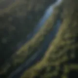 Aerial view of the Chattooga River winding through lush forests