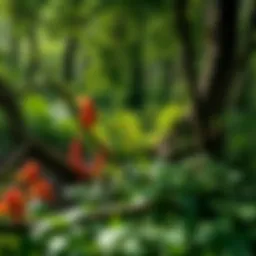 Diverse plant species in a lush forest