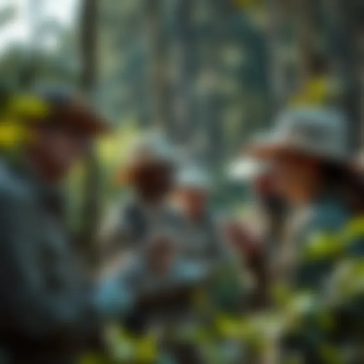 A group of conservationists conducting fieldwork to monitor bat populations