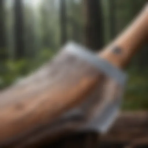 Detailed view of a feller's axe head showcasing craftsmanship